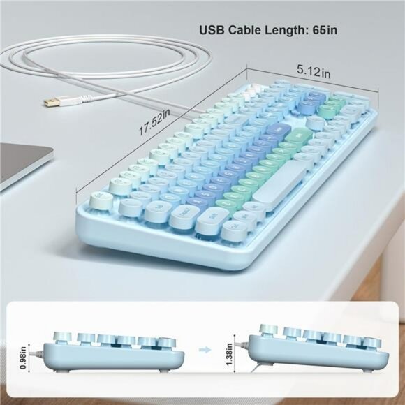 Large Print USB Wired Keyboard with Numeric Keypad Retro Keys for PC Laptop - Picture 7 of 8